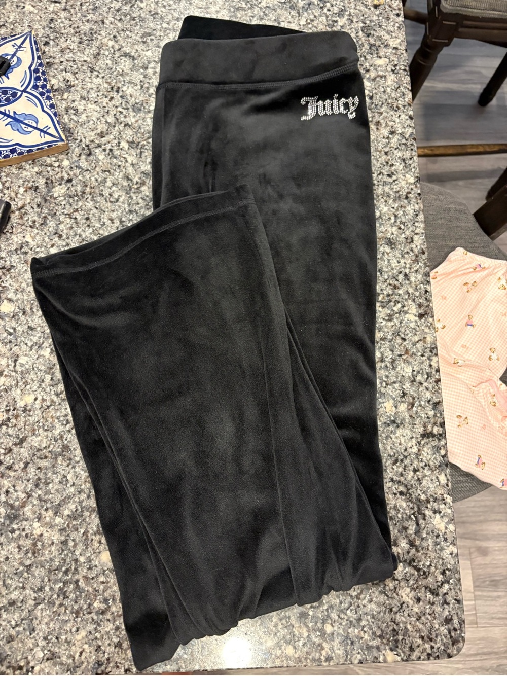 Juicy Couture Black Velour Track Pants with Rhinestone Juicy Logo